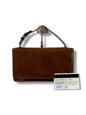 Prada Mirror Calf Leather Mini Handbag Pouch Brown Logo
